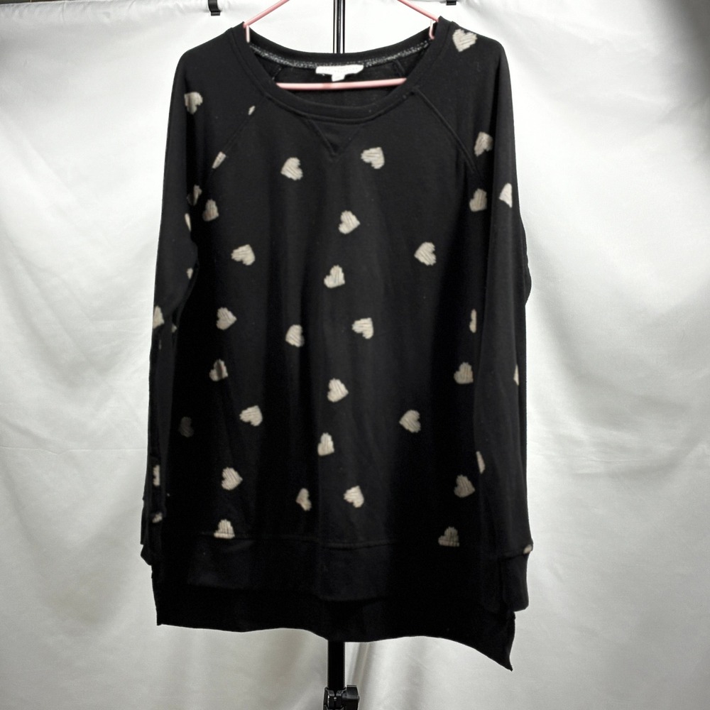 Black Heart Embroidered Sweatshirt Large Raglan Jane Delancey High Low Hem